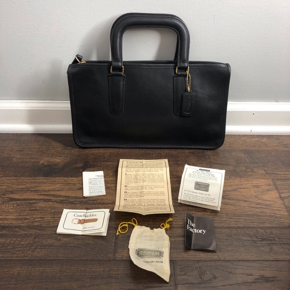 Vintage Rare Coach Black Leather Tote Satchel New York Original Paperwork Office - Picture 14 of 16